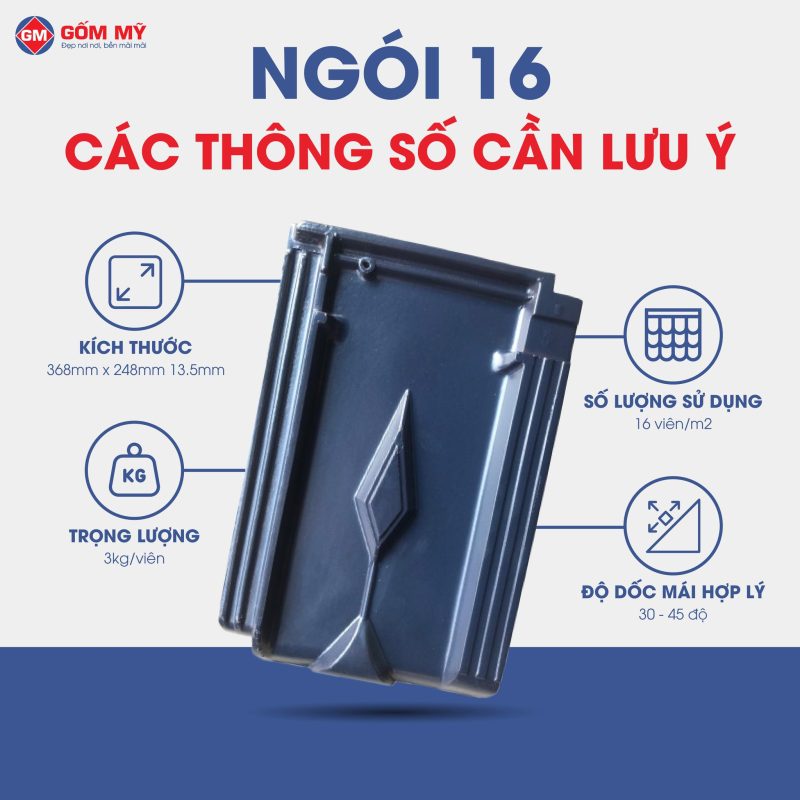 Ngói 16 Gốm Mỹ Xanh Rêu loại 1