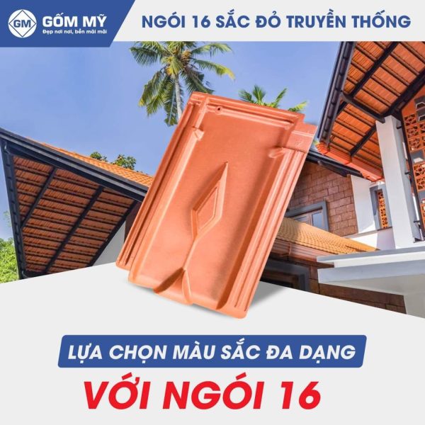 Ngói 16 Gốm Mỹ Sắc Đỏ Truyền Thống